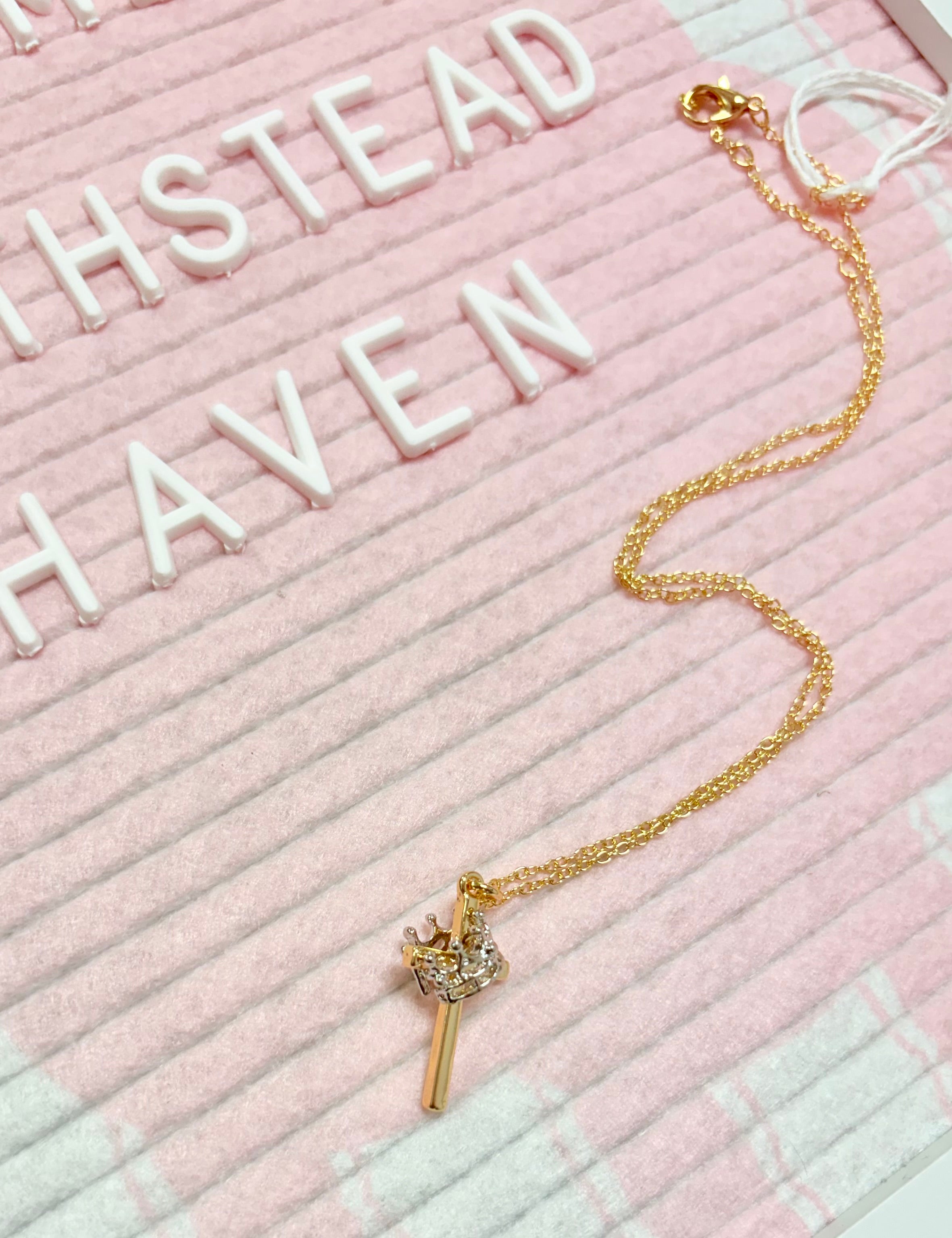 Crowned Cross Necklace – Gold