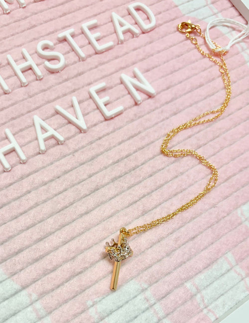 Crowned Cross Necklace – Gold